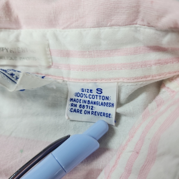 Vintage Angelique Imports Striped Cotton Button Down Shirt Pink White Size Small - Picture 3 of 14